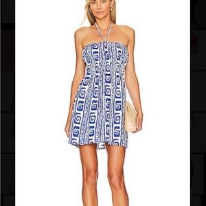 Faithfull the Brand Strapless Dress in Blue and White